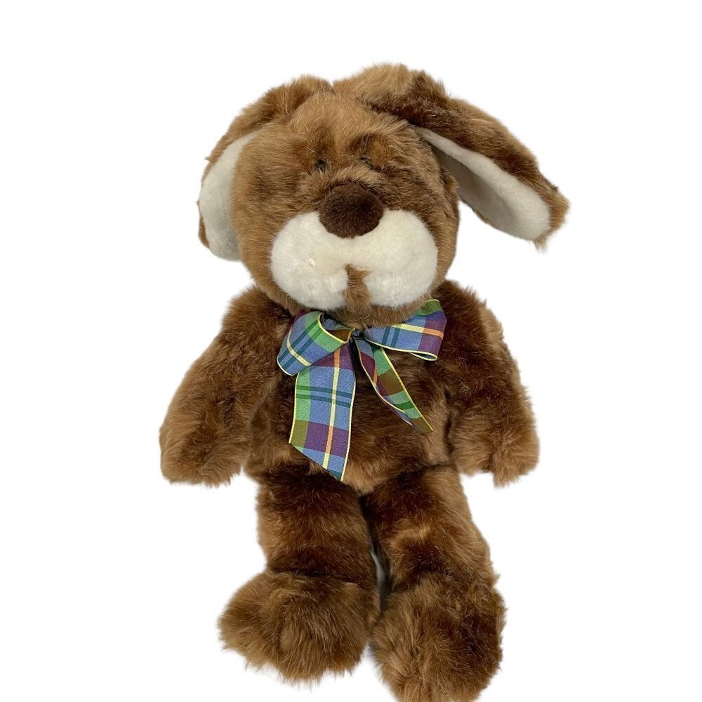 Gund Potter‎ Plush Rabbit FAO Schwarz 13" Brown Plaid Bow Bunny Stuffed Toy